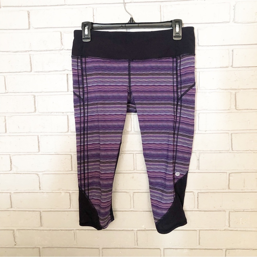 Lululemon Women’s Striped Purple and Black Capri Leggings - Picture 2 of 5